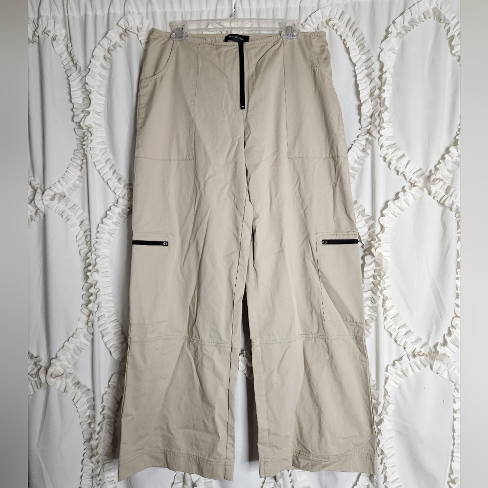 White Fox Boutique Zip Front Cotton Cargo Pants Beige Size Large